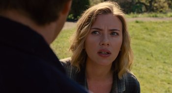 Movie still from “We Bought a Zoo” (2011), directed by Cameron Crowe – A woman with a concerned look on her face talking to a man; Close Up shot, Over the shoulder angle
