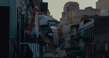 Movie still from “Welcome to the Rileys” (2010), directed by Jake Scott – A city street filled with lots and lots of umbrellas; Extreme Wide shot, Low angle
