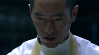 Movie still from “Westworld” (2016), created by Lisa Joy – A person wearing a white shirt; Close Up shot, Low angle