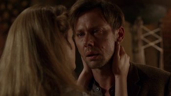 Movie still from “Westworld” (2016), created by Lisa Joy – A man and a woman looking into each others eyes; Close Up shot, Over the shoulder angle