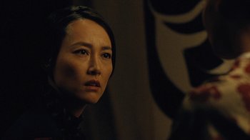 Movie still from “Westworld” (2016), created by Lisa Joy – A person looking at the camera; Close Up shot, Over the shoulder angle