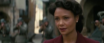 Movie still from “Westworld” (2016), created by Lisa Joy – A person wearing a suit; Close Up shot, Over the shoulder angle