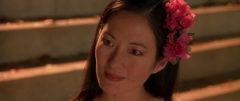 Movie still from “What Dreams May Come” (1998), directed by Vincent Ward – A person with a flower in her hair; Close Up shot, High angle