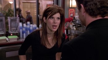 Movie still from “What Women Want” (2000), directed by Nancy Meyers – A woman talking to a man in a bar; Close Up shot, Over the shoulder angle