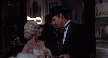 Movie still from “What's the Matter with Helen?” (1971), directed by Curtis Harrington – A man and a woman dressed up in formal wear; Medium shot, Low angle