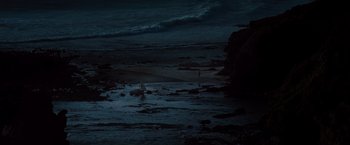 Movie still from “Where the Wild Things Are” (2009), directed by Spike Jonze – A sailboat in the ocean at night with waves crashing in the background; Extreme Wide shot, High angle