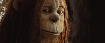 Movie still from “Where the Wild Things Are” (2009), directed by Spike Jonze – The face of a person with long hair; Close Up shot, Low angle