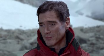 Movie still from “Where'd You Go, Bernadette” (2019), directed by Richard Linklater – A person wearing a red jacket; Close Up shot, Over the shoulder angle