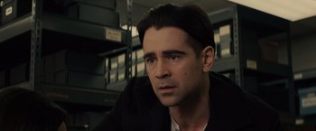 Movie still from “Winter's Tale” (2014), directed by Akiva Goldsman – A person wearing a black jacket; Close Up shot, Over the shoulder angle