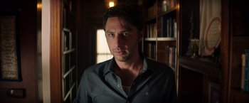 Movie still from “Wish I Was Here” (2014), directed by Zach Braff – A person in a room; Close Up shot, Low angle