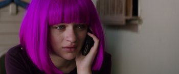 Movie still from “Wish I Was Here” (2014), directed by Zach Braff – A woman with purple hair talking on a cell phone; Close Up shot, Low angle