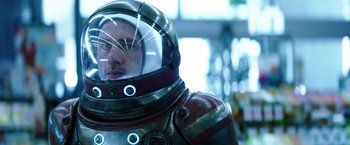 Movie still from “Wish I Was Here” (2014), directed by Zach Braff – A man wearing a space suit and a helmet; Close Up shot, Low angle