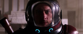Movie still from “Wish I Was Here” (2014), directed by Zach Braff – A person wearing a space helmet; Close Up shot, Low angle