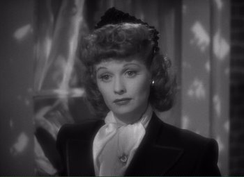 Movie still from “Without Love” (1945), directed by Harold S. Bucquet – A black - and - white photo of lucille ball; Close Up shot, High angle