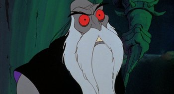 Movie still from “Wizards” (1977), directed by Ralph Bakshi – A cartoon character with red eyes; Close Up shot, Low angle
