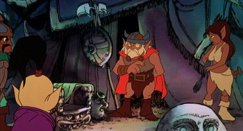 Movie still from “Wizards” (1977), directed by Ralph Bakshi – An image of an animated character in a cartoon style; Wide shot, High angle