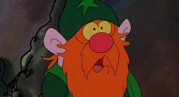 Movie still from “Wizards” (1977), directed by Ralph Bakshi – A cartoon character with an angry look on his face; Close Up shot, Low angle