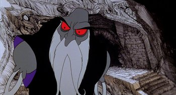 Movie still from “Wizards” (1977), directed by Ralph Bakshi – A cartoon character with red eyes; Close Up shot, Low angle