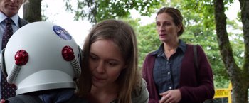 Movie still from “Wonder” (2017), directed by Stephen Chbosky – A woman looking into a camera while another woman looks on; Close Up shot, Over the shoulder angle