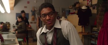 Movie still from “Wonder” (2017), directed by Stephen Chbosky – A young man wearing glasses and a tie; Close Up shot, Low angle