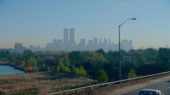 Movie still from “World Trade Center” (2006), directed by Oliver Stone – A view of a city skyline from a bridge; Extreme Wide shot, Low angle