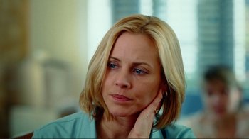 Movie still from “World Trade Center” (2006), directed by Oliver Stone – A woman with blonde hair and blue eyes; Close Up shot, Over the shoulder angle