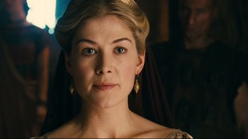 Movie still from “Wrath of the Titans” (2012), directed by Jonathan Liebesman – A person wearing a dress; Close Up shot, Over the shoulder angle
