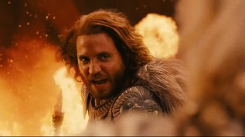 Movie still from “Wrath of the Titans” (2012), directed by Jonathan Liebesman – A person wearing a costume; Close Up shot, Over the shoulder angle