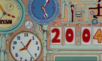 Movie still from “Yellow Submarine” (1968), directed by George Dunning – A painting of a clock and some other things; Extreme Close Up shot, Overhead angle