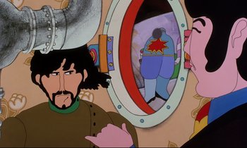 Movie still from “Yellow Submarine” (1968), directed by George Dunning – A man's reflection in a mirror; Medium shot, Over the shoulder angle