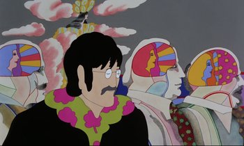 Movie still from “Yellow Submarine” (1968), directed by George Dunning – A painting of a man with a mustache and a beard; Close Up shot, Low angle