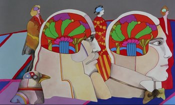 Movie still from “Yellow Submarine” (1968), directed by George Dunning – A painting of a woman sitting on a chair; Close Up shot, Low angle