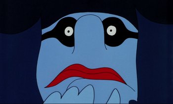 Movie still from “Yellow Submarine” (1968), directed by George Dunning – Picture of the face of an animated character; Extreme Close Up shot, Over the shoulder angle