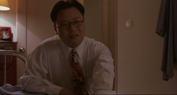 Movie still from “Yi Yi” (2000), directed by Edward Yang – A man in a white dress shirt and a tie; Close Up shot, Over the shoulder angle