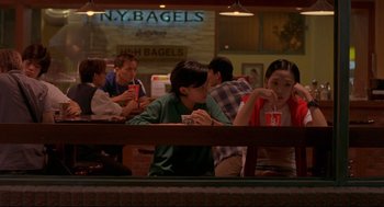 Movie still from “Yi Yi” (2000), directed by Edward Yang – A group of people sitting at a table in a restaurant; Wide shot, Over the shoulder angle