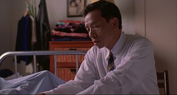 Movie still from “Yi Yi” (2000), directed by Edward Yang – A man in a white dress shirt and a tie; Medium shot, Low angle