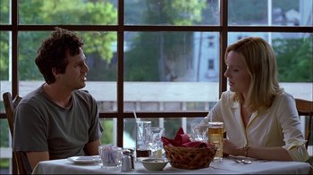 Movie still from “You Can Count on Me” (2000), directed by Kenneth Lonergan – A man and a woman sitting at a dinner table; Medium shot, Over the shoulder angle