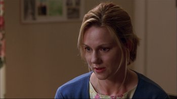 Movie still from “You Can Count on Me” (2000), directed by Kenneth Lonergan – A person wearing a blue jacket; Close Up shot, Over the shoulder angle