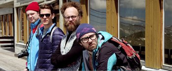 Movie still from “Youth” (2015), directed by Paolo Sorrentino – A couple of men standing next to each other; Medium shot, Low angle