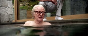 Movie still from “Youth” (2015), directed by Paolo Sorrentino – An older man in a pool of water; Medium shot, Over the shoulder angle