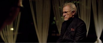 Movie still from “Youth” (2015), directed by Paolo Sorrentino – An older man wearing a black suit and glasses; Close Up shot, Low angle