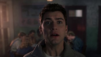Movie still from “eXistenZ” (1999), directed by David Cronenberg – A person with his mouth wide open; Close Up shot, Low angle