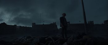 Movie still from “Bardo: False Chronicle of a Handful of Truths” (2022), directed by Alejandro G. Iñárritu – A man standing in the middle of a field at night; Extreme Wide shot, Low angle