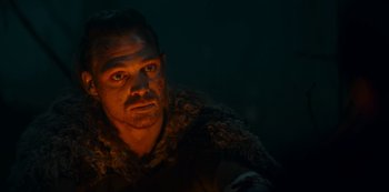 Movie still from “Barbarians” (2020), created by Arne Nolting – A person wearing a fur coat; Close Up shot, Low angle