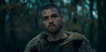 Movie still from “Barbarians” (2020), created by Arne Nolting – A person with a beard; Close Up shot, Low angle