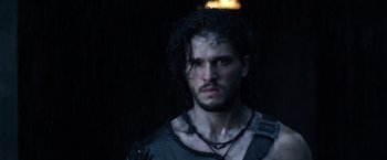 Movie still from “Pompeii” (2014), directed by Paul W.S. Anderson – A person with a beard; Close Up shot, Low angle