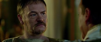 Movie still from “Pompeii” (2014), directed by Paul W.S. Anderson – A person with a beard; Close Up shot, Over the shoulder angle