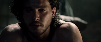 Movie still from “Pompeii” (2014), directed by Paul W.S. Anderson – A person with wet hair; Close Up shot, High angle