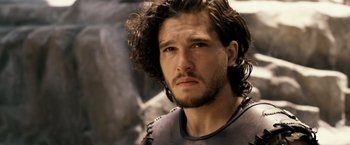 Movie still from “Pompeii” (2014), directed by Paul W.S. Anderson – A person with a beard; Close Up shot, Low angle