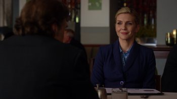 Movie still from “Better Call Saul” (2015), created by Vince Gilligan – A woman sitting at a table in front of another woman; Close Up shot, Over the shoulder angle